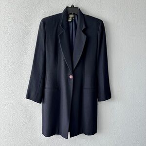 Women's Navy Blue Mid-Length Wool Blazer Jacket